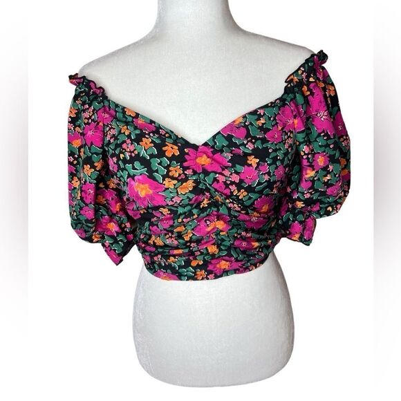 Peach smocked floral sweetheart top size Small - Picture 3 of 8